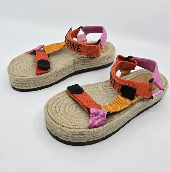 Loewe Colorblock Strappy Platform Espadrilles Sandals